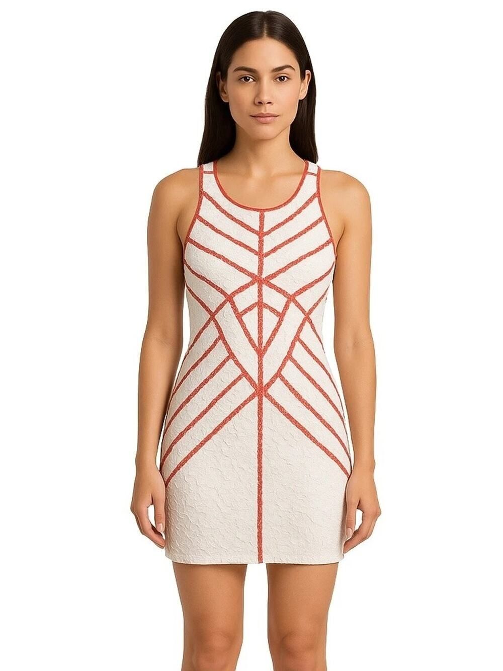 Flying Tomato White Lace Red Geometric Contrast Bodycon Mini Dress Size Small